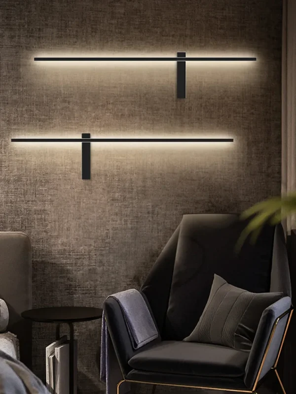 Black long strip wall lamp bedroom bedside lamp modern minimalist wall lamp living room TV background line wall light - Image 2