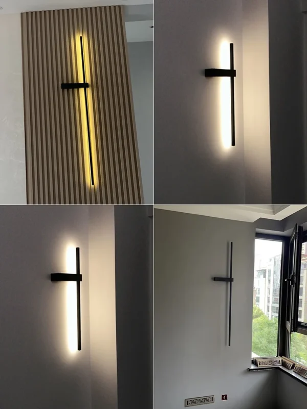 Black long strip wall lamp bedroom bedside lamp modern minimalist wall lamp living room TV background line wall light - Image 4