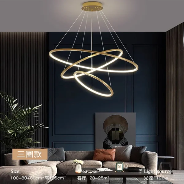 Ring lamp LED chandelier dining room bedroom duplex floor living room large chandelier staircase loft stainless steel chandelier - Image 6