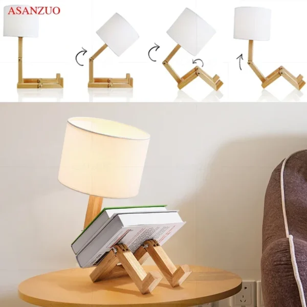 Nordic Art Wooden Robot Shaped Table Lamp Modern Living Room Bedroom bedside lamp Study Decor LED Desk Lamp E14 - Image 2