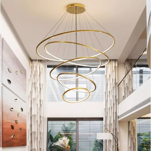 Ring lamp LED chandelier dining room bedroom duplex floor living room large chandelier staircase loft stainless steel chandelier - Image 2