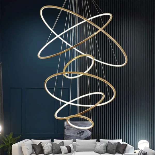 Ring lamp LED chandelier dining room bedroom duplex floor living room large chandelier staircase loft stainless steel chandelier - Image 5