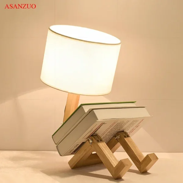 Nordic Art Wooden Robot Shaped Table Lamp Modern Living Room Bedroom bedside lamp Study Decor LED Desk Lamp E14 - Image 3