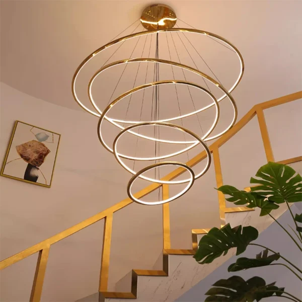 Ring lamp LED chandelier dining room bedroom duplex floor living room large chandelier staircase loft stainless steel chandelier - Image 3