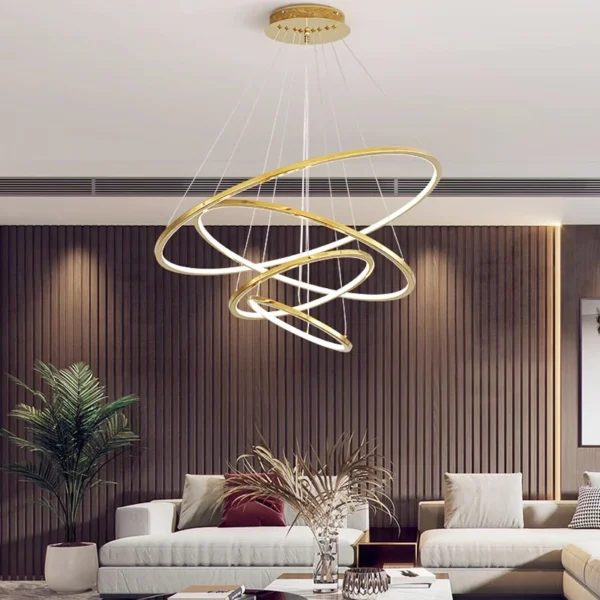 Ring lamp LED chandelier dining room bedroom duplex floor living room large chandelier staircase loft stainless steel chandelier - Image 4