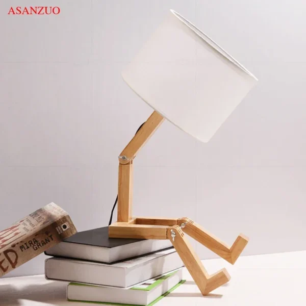 Nordic Art Wooden Robot Shaped Table Lamp Modern Living Room Bedroom bedside lamp Study Decor LED Desk Lamp E14 - Image 5