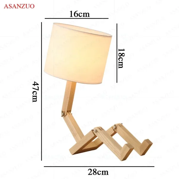 Nordic Art Wooden Robot Shaped Table Lamp Modern Living Room Bedroom bedside lamp Study Decor LED Desk Lamp E14 - Image 6